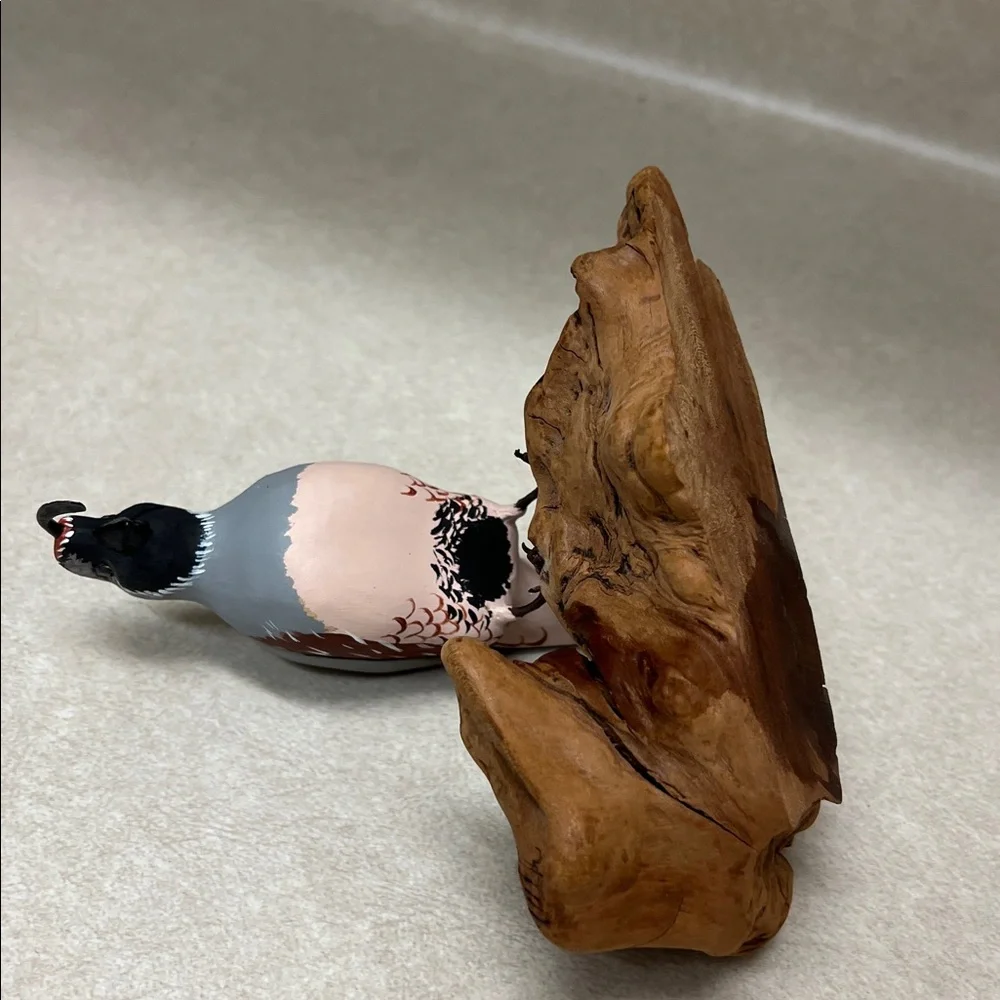 Handcrafted Bird Figurine on Wooden Base Hand carved quail